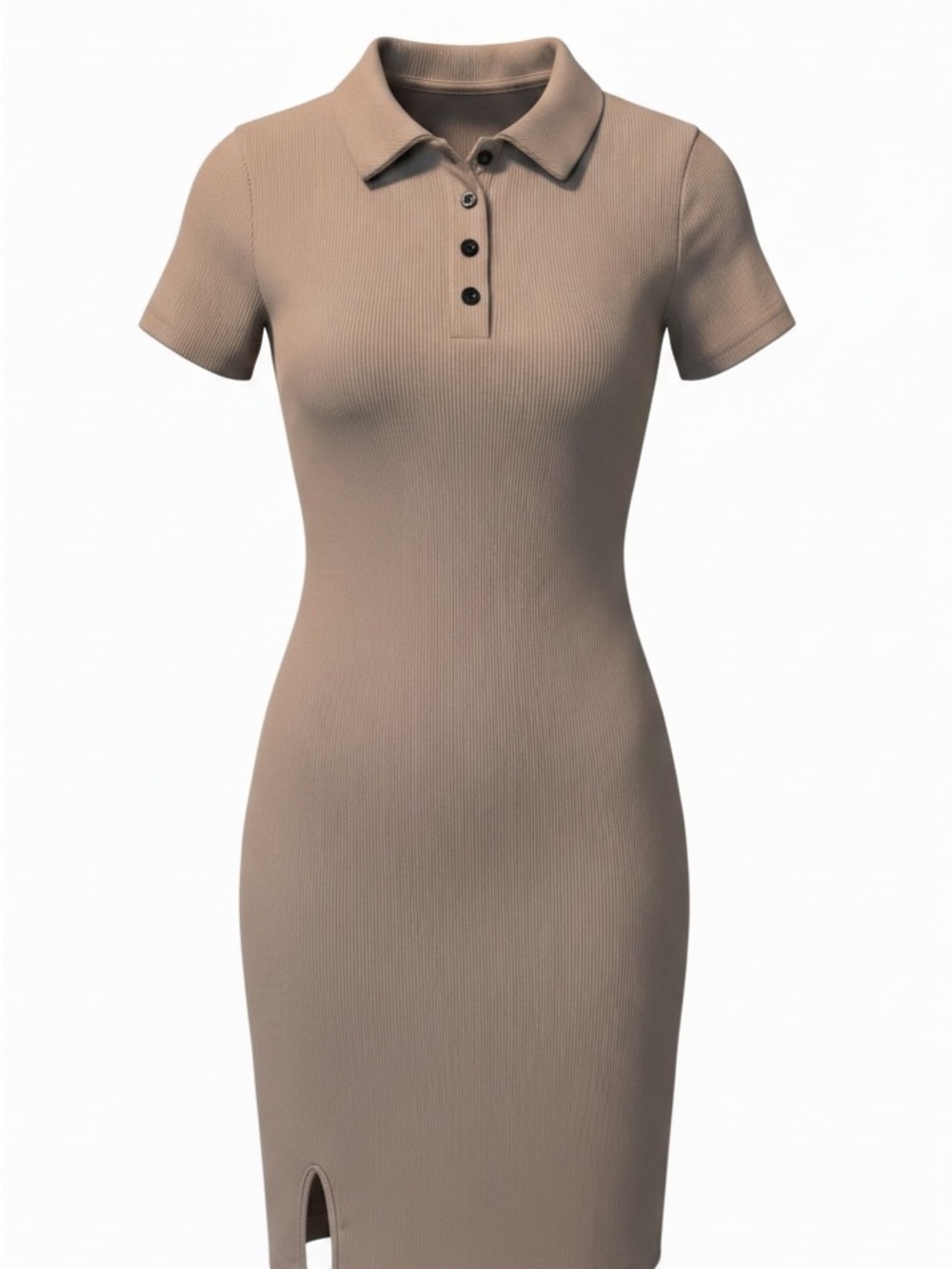 Women’s Short Sleeve Polo Ribbed Dress in Taupe